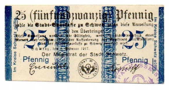 ŚWIECIE Schwetz Magistrat 25 Pfg 1917