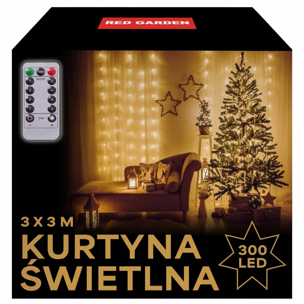 Kurtyna Świetlna 300 Led Ciepłe 3x3 Usb Świąteczne Choinkowe Girlanda Pilot