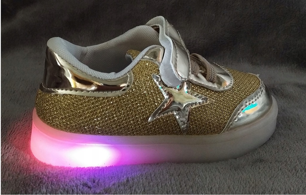 Świecące buty LED V06 GOLD r.21 wkładka 13 cm