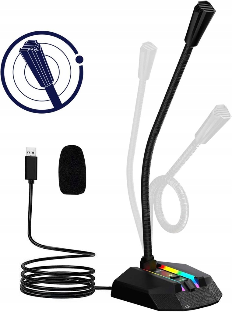 Mikrofon biurkowy USB RGB, Lauva Plug & Play