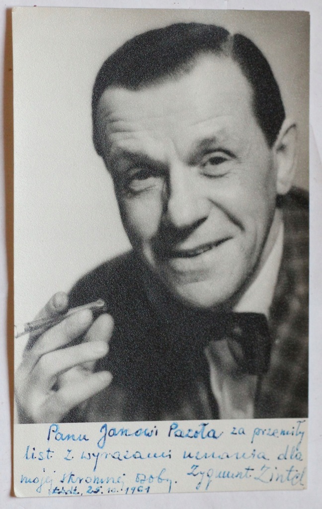 Zdjęcie z autografem i dedyk. Zygmunt Zintel 1961