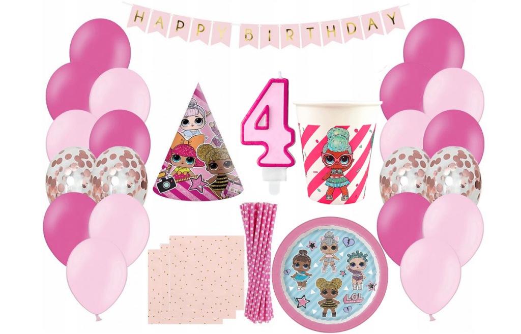 ZESTAW LOL Surprise na 4 Urodziny dekoracje balony
