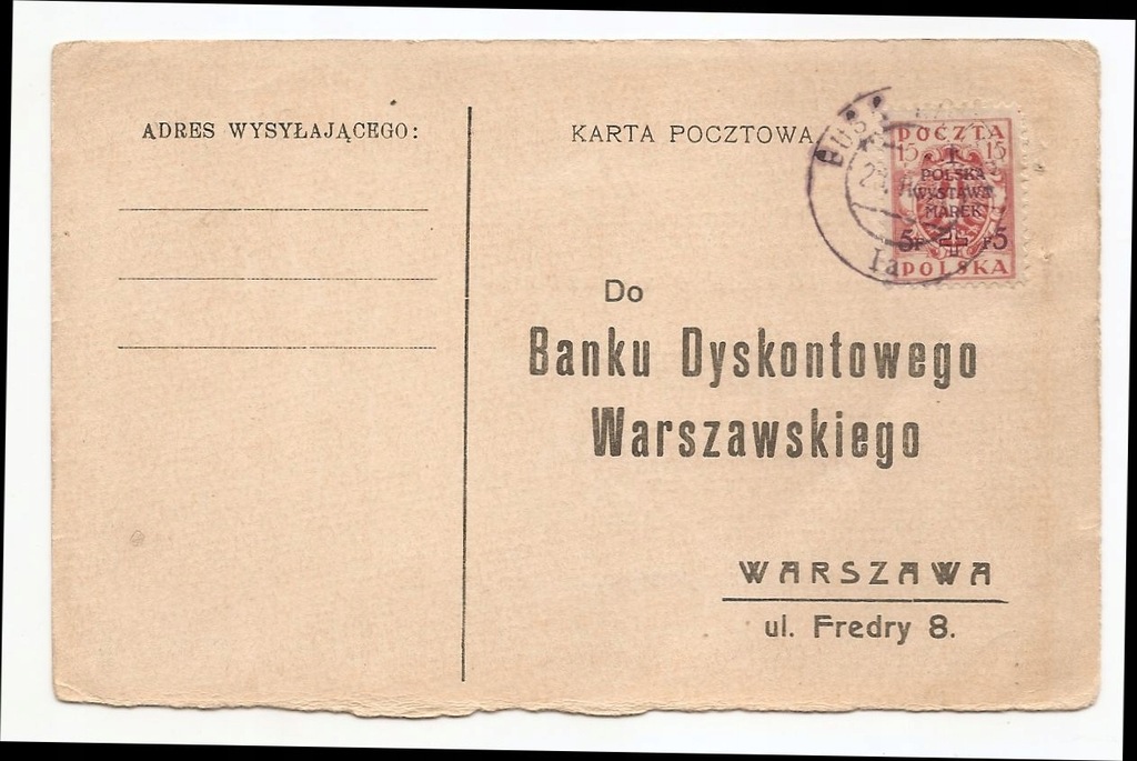 WARSZAWSKI BANK DYSKONTOWY -karta 1919 rok-otrzymanie wpłaty -CHICAGO BANK