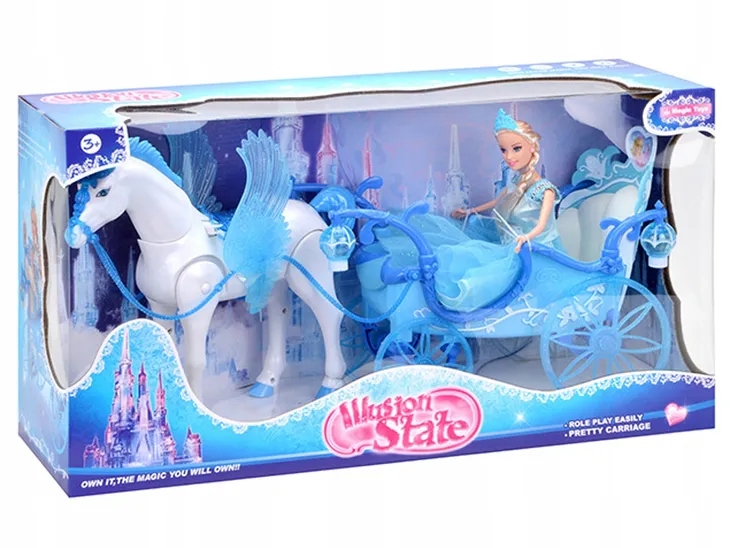 KARETA DLA LALEK + KOŃ CHODZĄCY LALKA KAROCA 0965