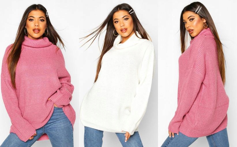 A25F006 SWETER Z GOLFEM OVERSIZE RÓŻOWY BOOHOO L