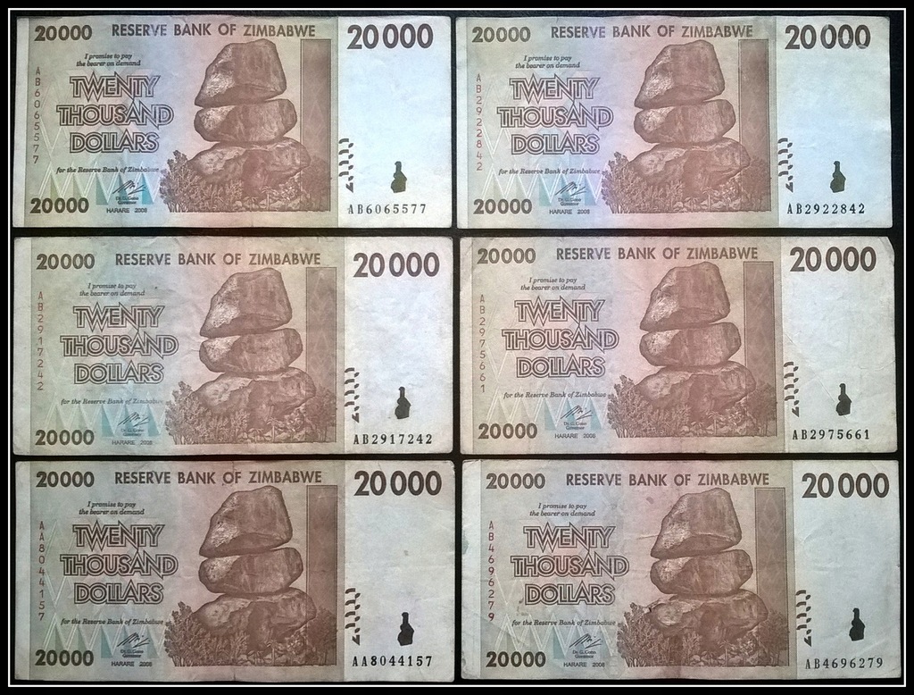 #004. Banknot Zimbabwe 20000$ 2008r. Obiegowy