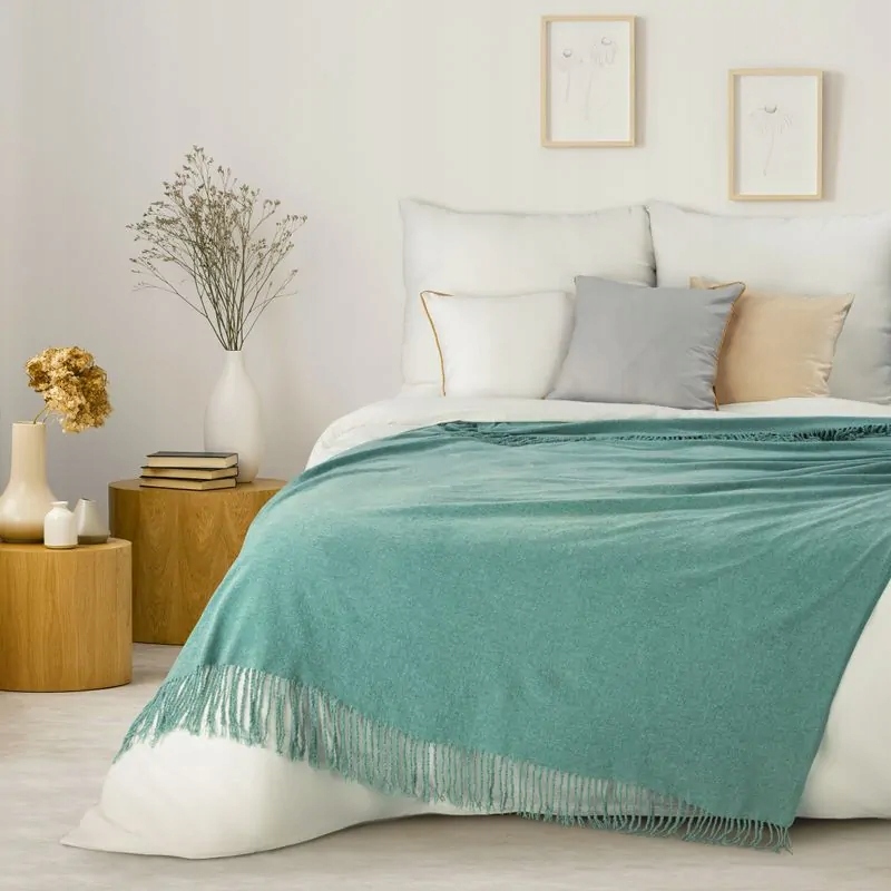 Koc z frędzlami 130x170 miętowy Eurofirany