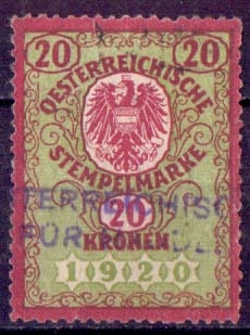 NIEMCY ,Austria ,Stempelmarke, 20 Kronen 1920