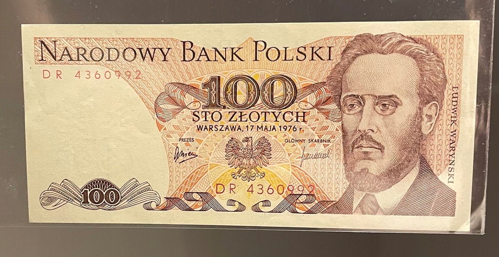 Banknot 100 złotych 1976 seria DR UNC Rzadki L6!