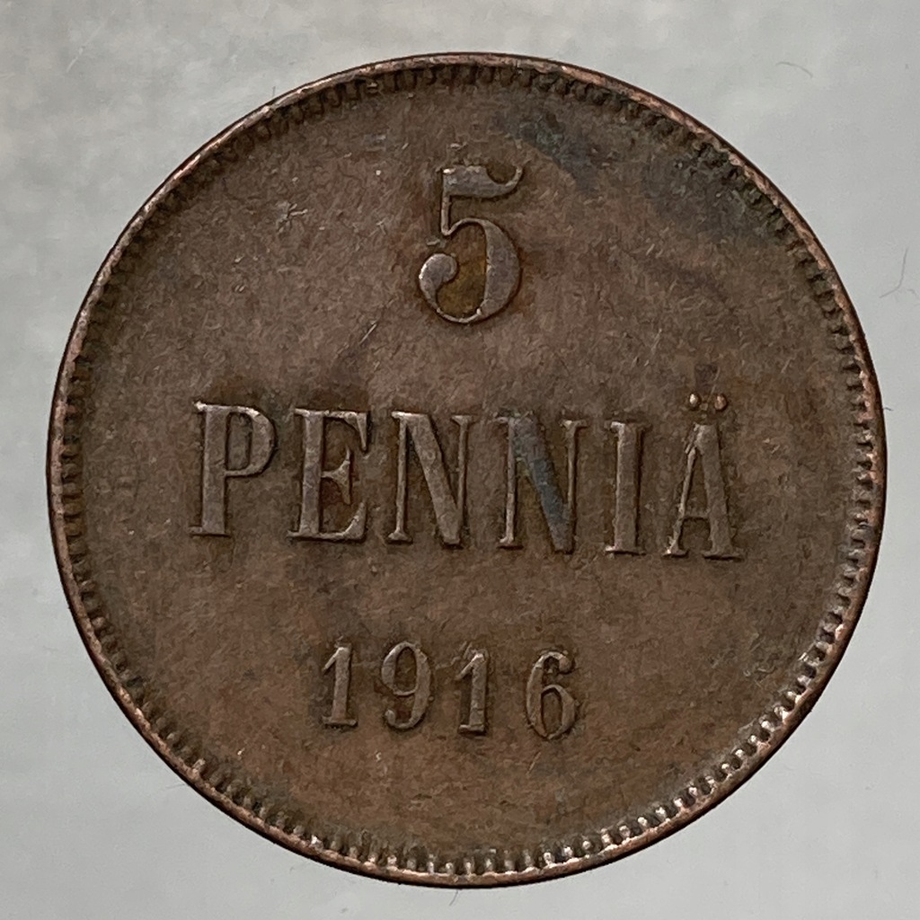 Finlandia Mikołaj II 5 pennia 1916 ładne