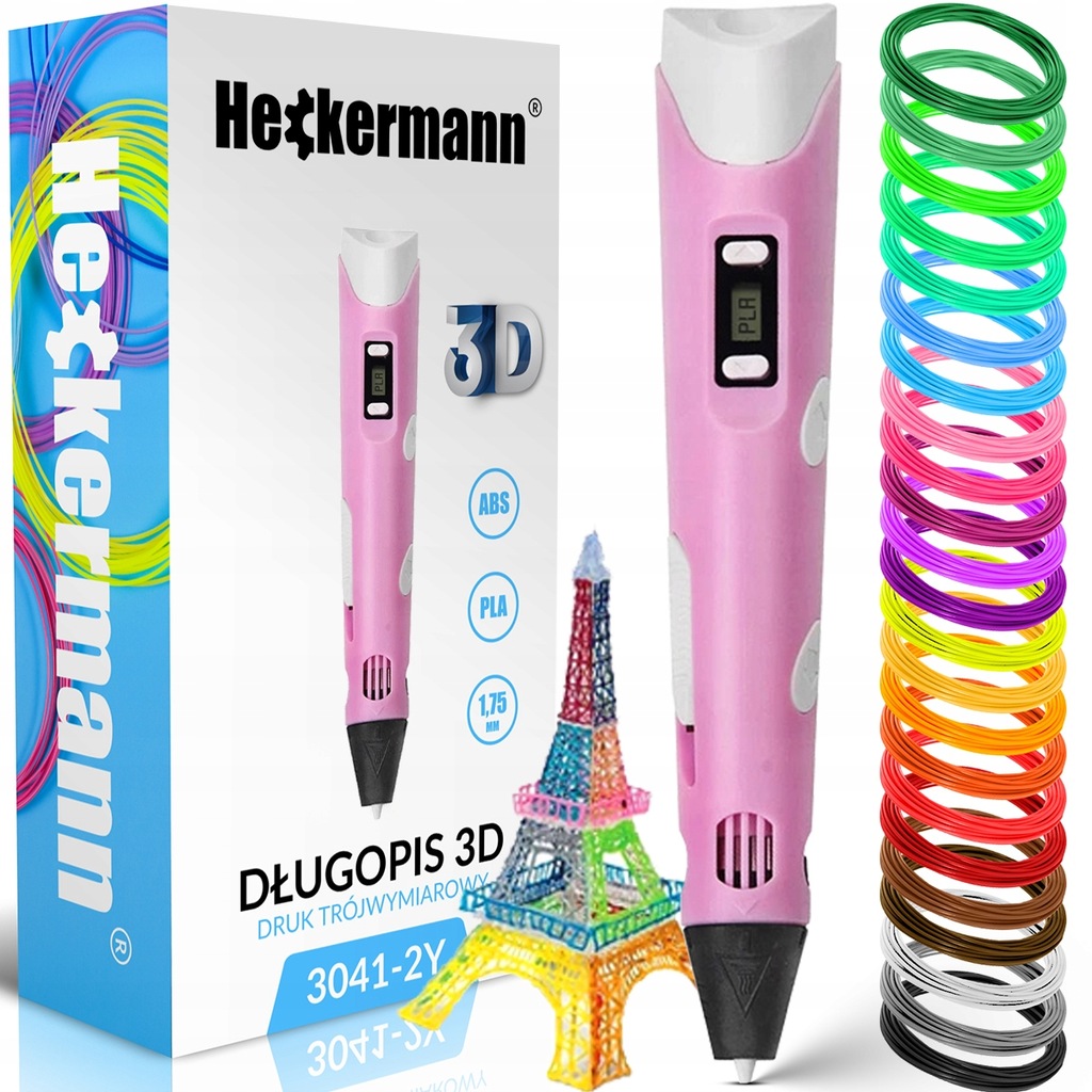 Zestaw Długopis drukarka 3D Heckermann 3041-2Y Różowy + 115m filamentu