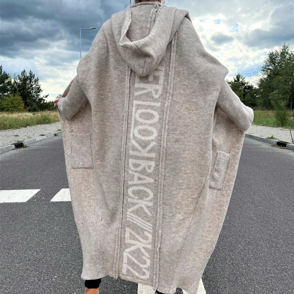 Premium kardigan sweter z dodatkiem wełny długi