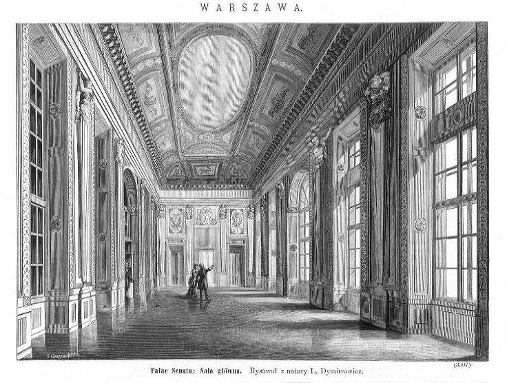 drzeworyt 1876 Warszawa. Pałac Senatu. Sala główna