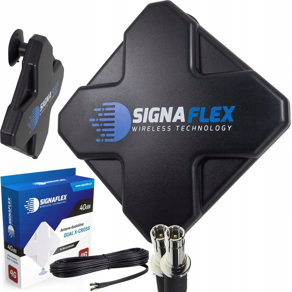 Zestaw Antena Signaflex Mini X-Cross 2x20dBi 5m CRC9 CZARNA + Mapa BTS