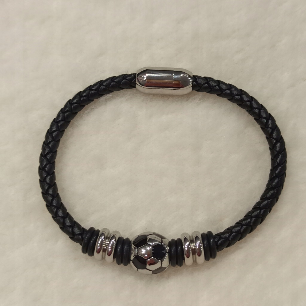 BRANSOLETKA MĘSKA PIŁKA STAL CHIRURGICZNA I EKO SKÓRA BM2