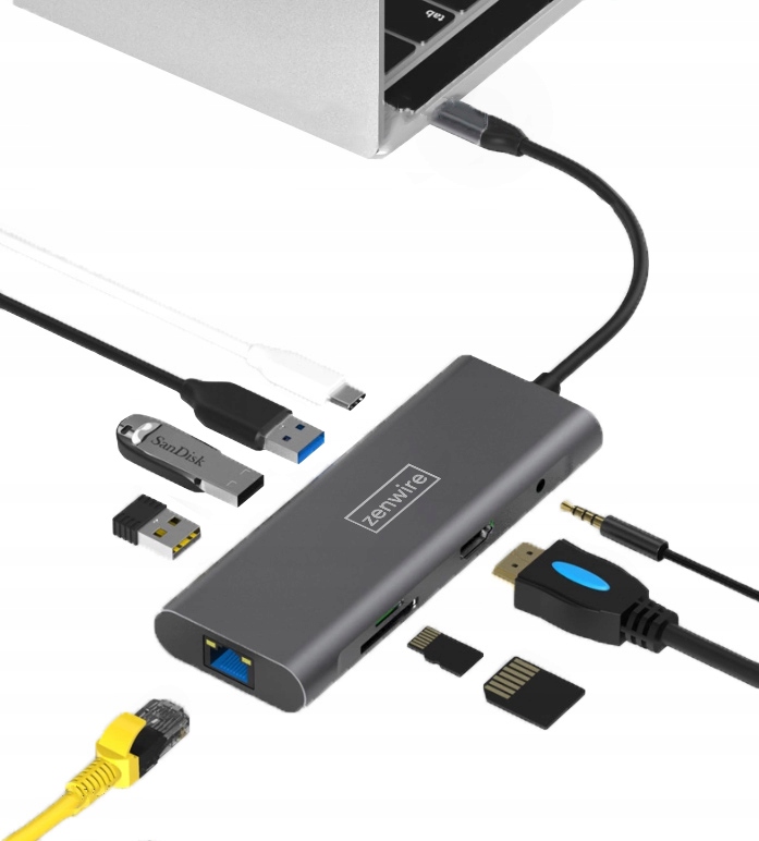 Купить АДАПТЕР-ХАБ 9 В 1 USB-C 3.0 HDMI 4K/RJ-45/SD/JACK/PD: отзывы, фото, характеристики в интерне-магазине Aredi.ru