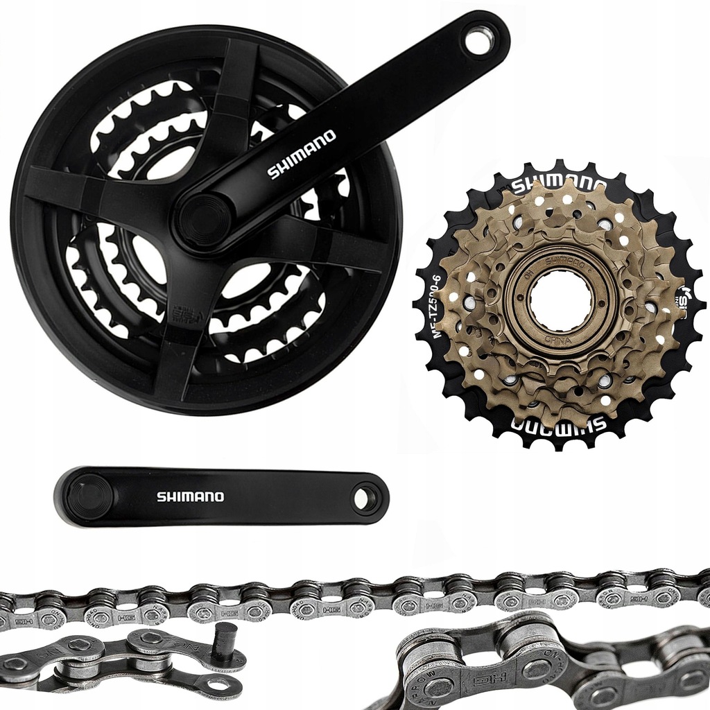 ZESTAW SHIMANO korba 48T wolnobieg łańcuch 3X6