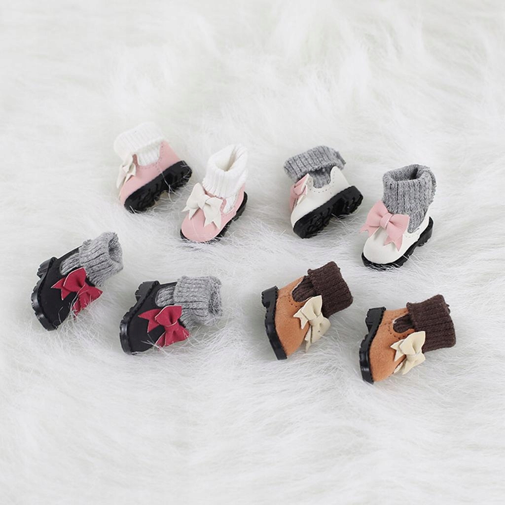 4 Pairs Bowknot Pattern Doll Shoes PU Leather