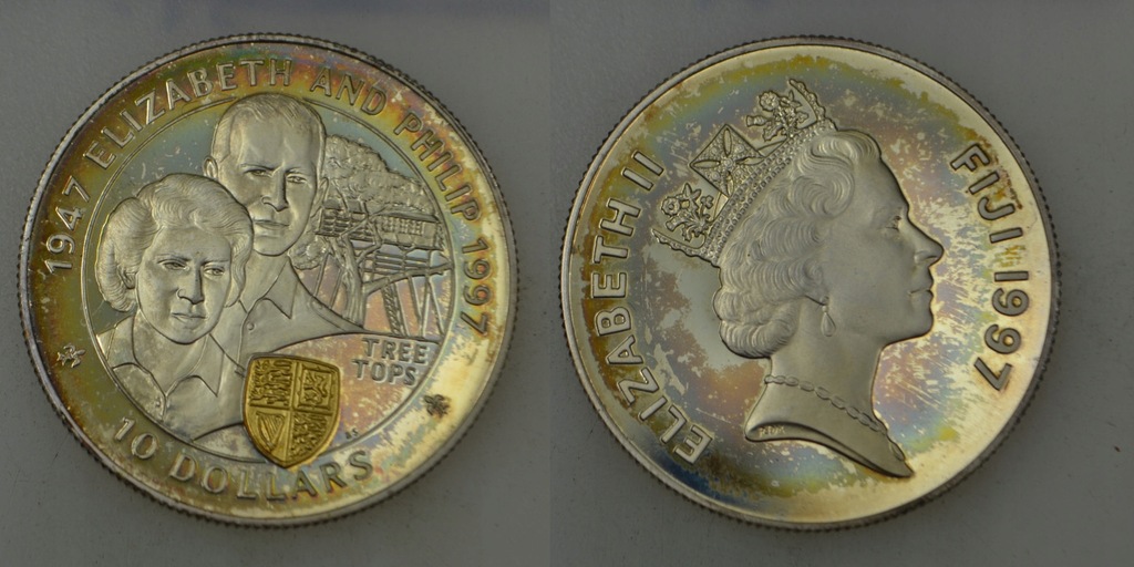 Fidżi Fiji - srebro - 10 Dolar 1997 - 50. rocznica ślubu królowej Elżbiety