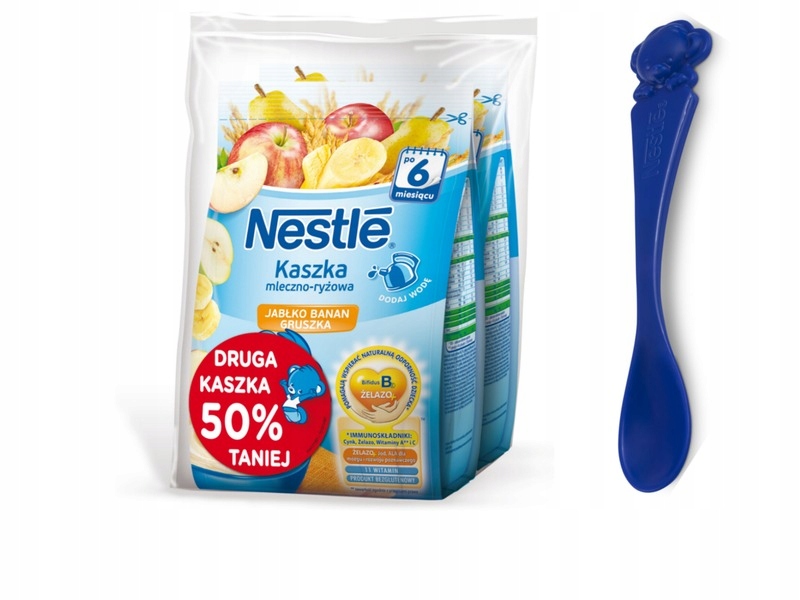 NESTLE Kaszka mleczno-ryżowa Jabłko + łyżeczka