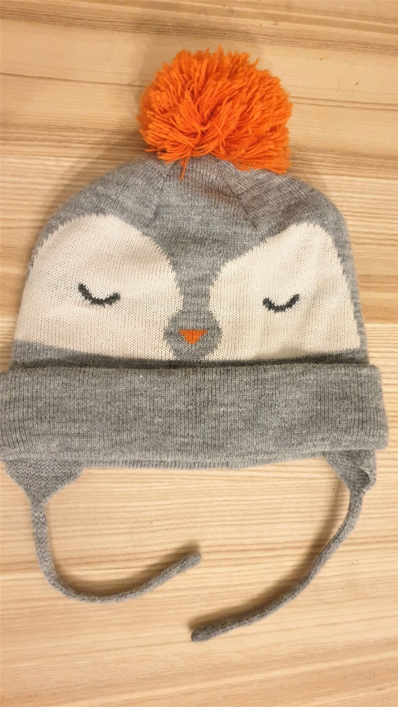 Zimowa czapka dziecięca Zara pingwin 52cm Wiązana