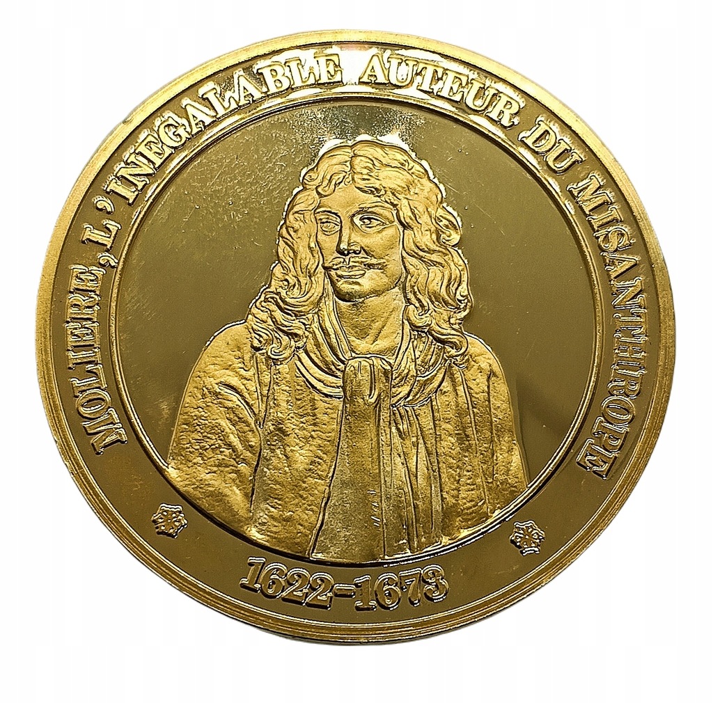 Srebrny medal Moliere, 38 g, Gold plated