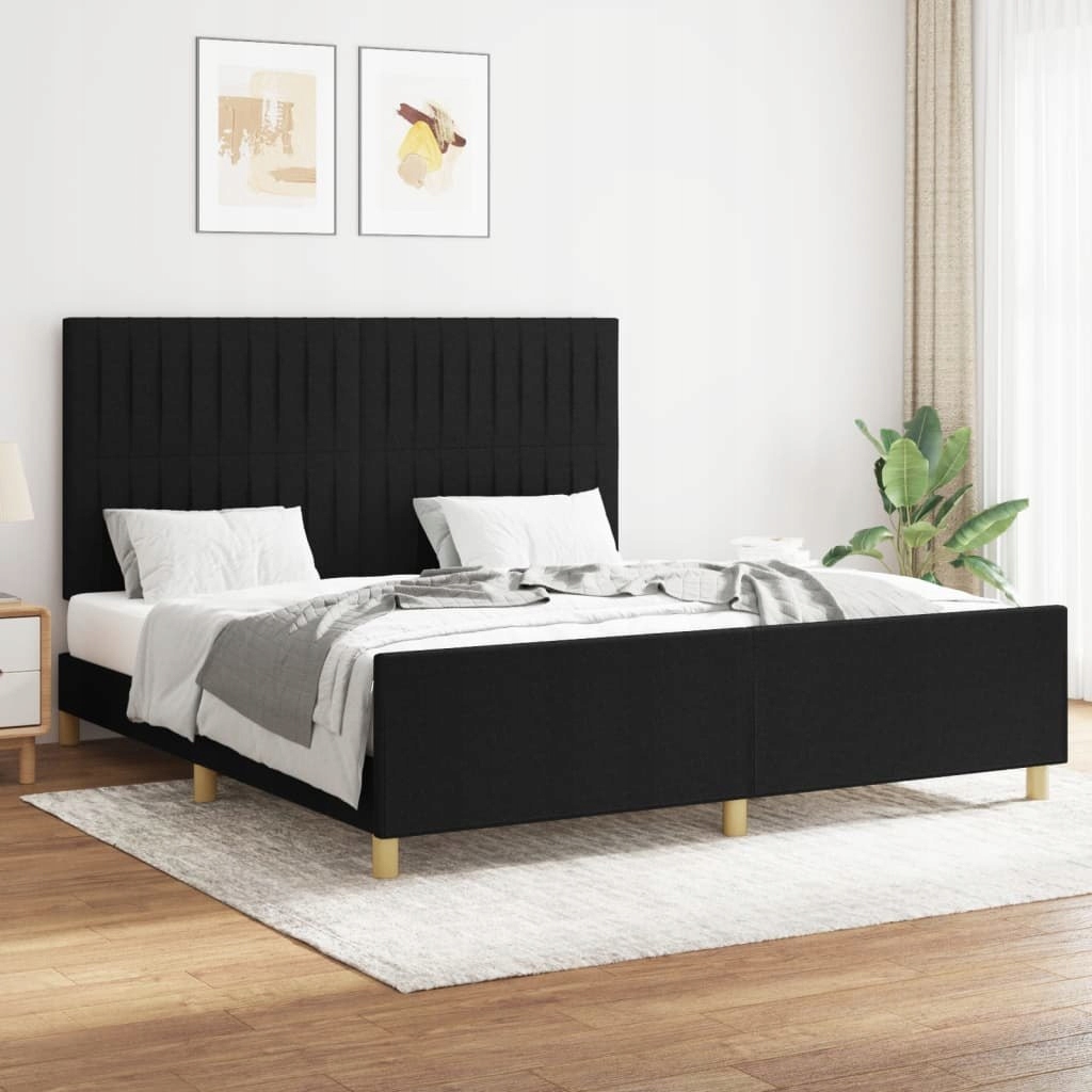 Rama łóżka z zagłówkiem, czarna, 160x200 cm, obita tkaniną