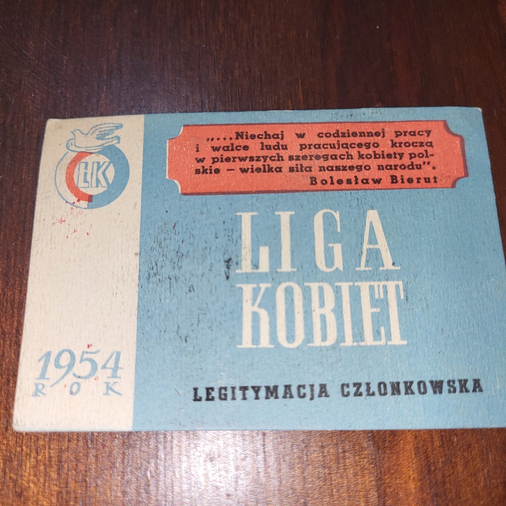 Liga Kobiet Legitymacja Członkowska 1954 r GDAŃSK PRL