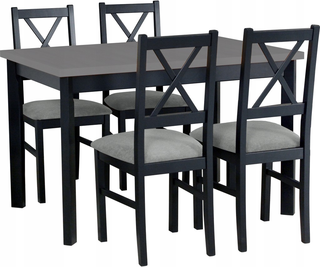 Stół rozkładany 80x120/150 + 4 krzesła czarne