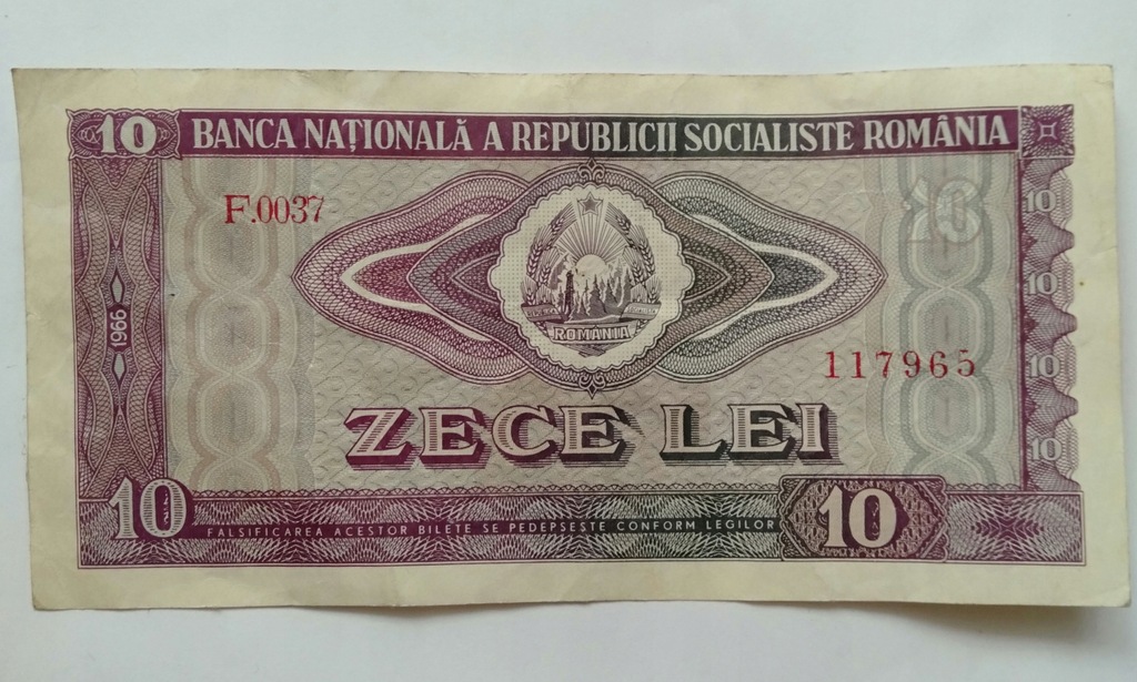 Banknot 10 lei / ZECE LEI, Rumunia 1966 r