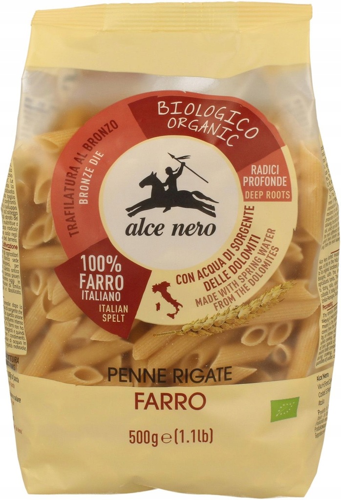 MAKARON (Z PŁASKURKI) PENNE BIO 500 g - ALCE NERO