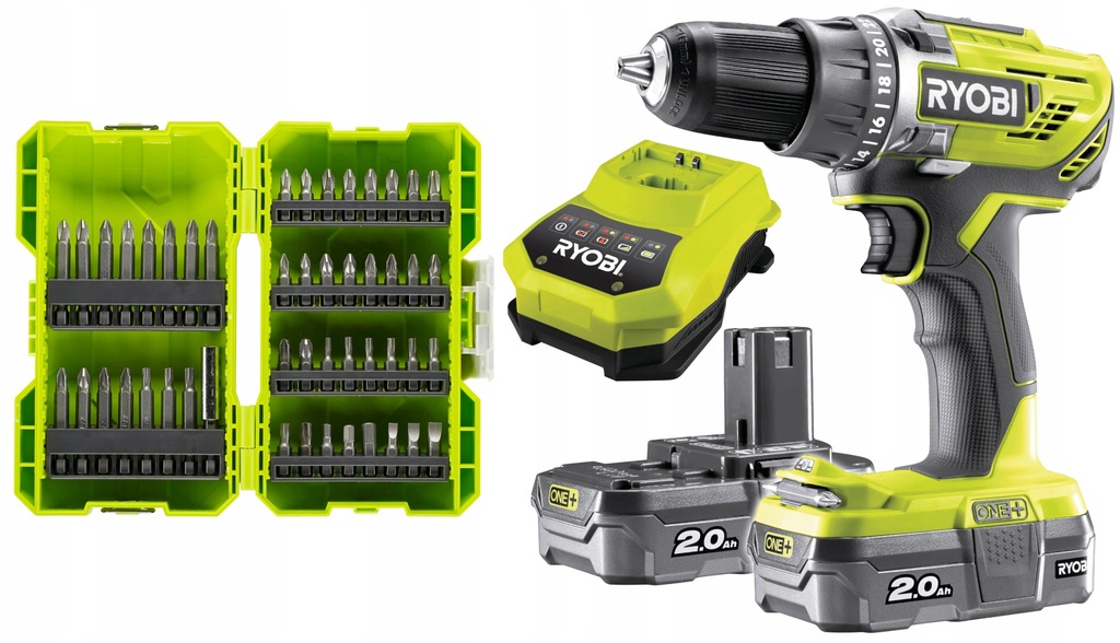 RYOBI WIERTARKO-WKRĘTARKA 18V 2x2,0Ah R18DD3 +BITY