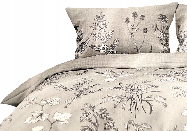 SMUKEE Pościel Satynowa z Mikrowłókna 220 x 200 cm szara w rośliny 795