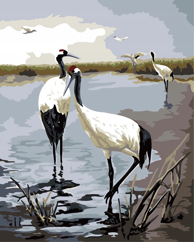 OBRAZ MALOWANIE NUMERACH NUMERAMI ŻURAW PTAK