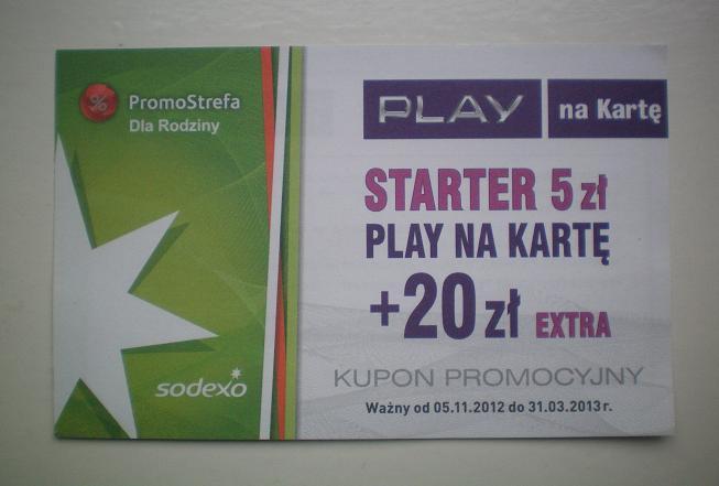 KUPON PROMOCYJNY. STARTER PLAY NA KARTĘ + 20 ZŁ.