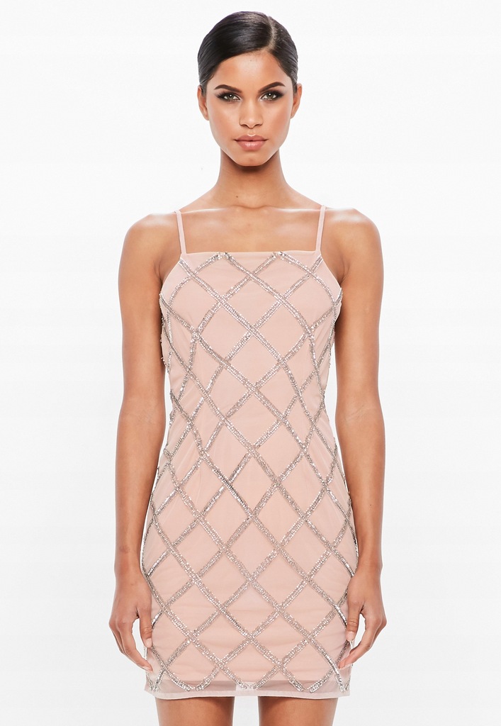 MISSGUIDED ZDOBIONA MINI SUKIENKA RÓŻOWA 40 1IAM