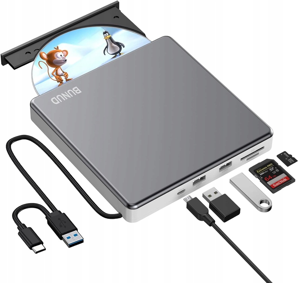 Nagrywarka CD (combo z DVD) zewnętrzna BUNUD CT10 USB SD