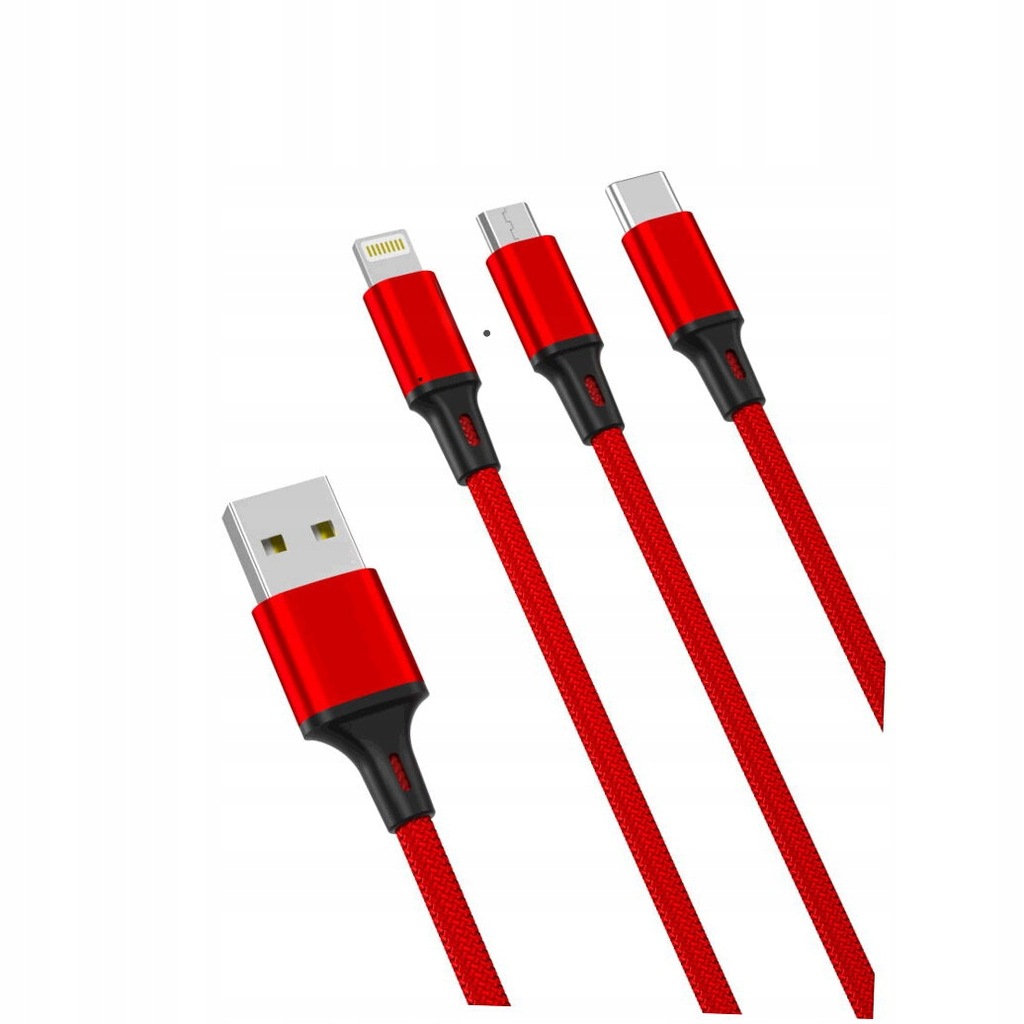 Kabel Przewód 3w1 USB Lightning Micro B Typ C 1.2m