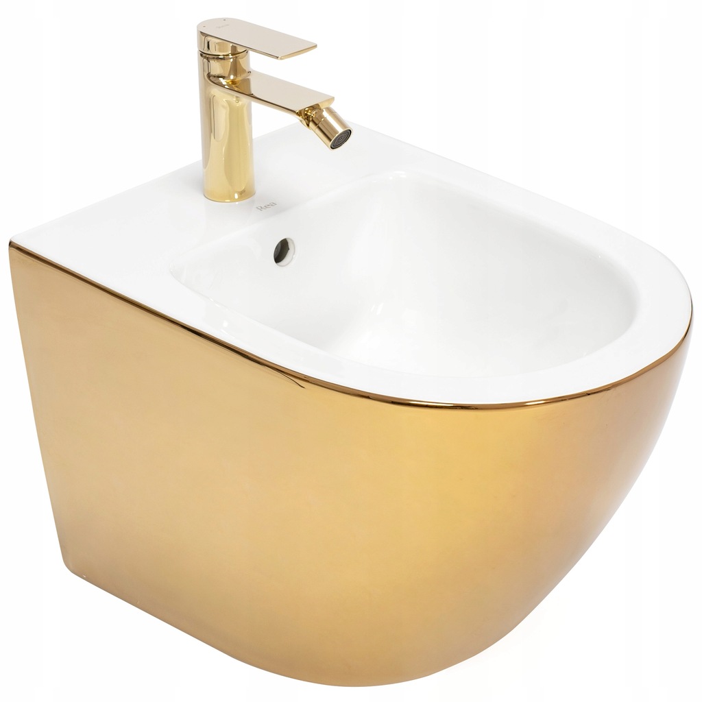 BIDET PODWIESZANY OWALNY REA CARLO MINI GOLD WHITE BIAŁO ZŁOTY