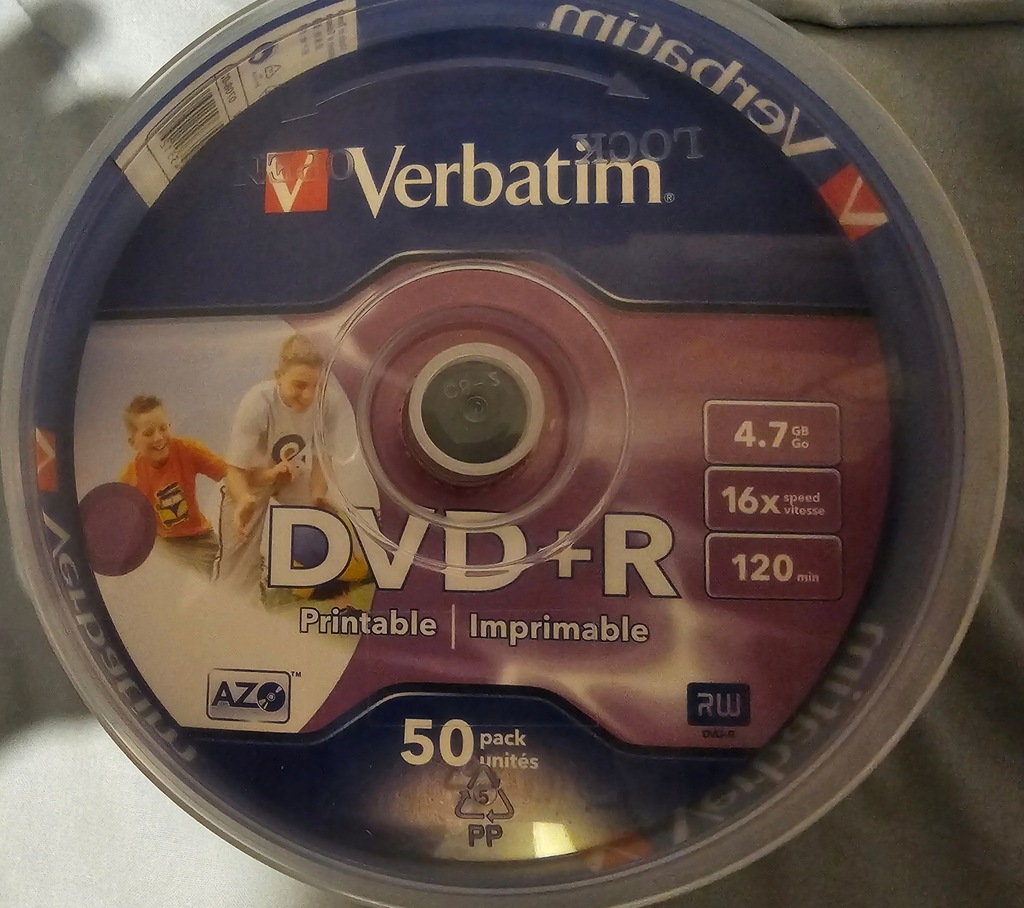 Płyta DVD+R Verbatim 4.7 GB x16, Printable, AZO, Cake Box 50 sztuk
