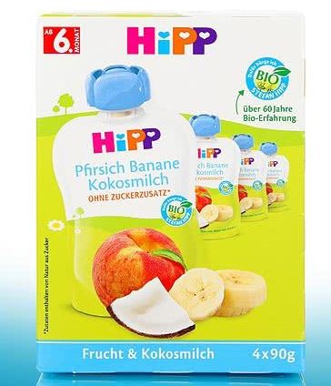 Mleko kokosowe brzoskwiniowo-bananowe od 6m-ca Frucht & Kokosmilch 4x90g