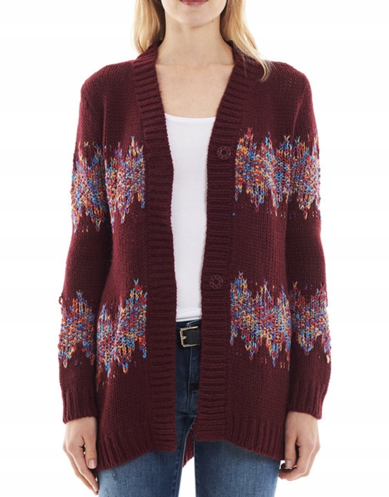 Desigual PIĘKNY SWETER CARDIGAN BURGUND NOWY-L