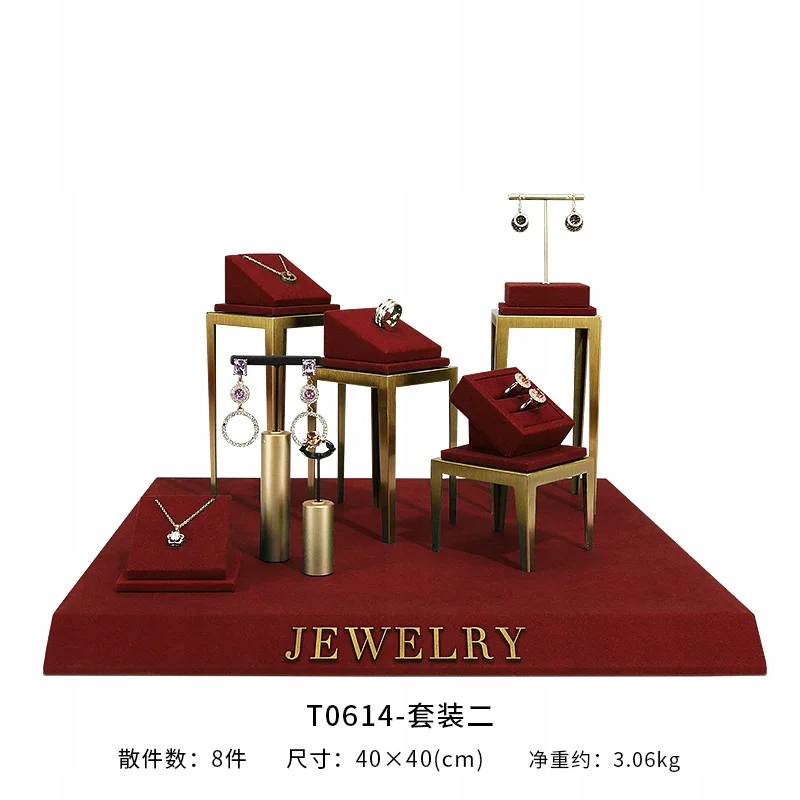 Jewelry display stand wine red jewelry props high-end metal necklace ring