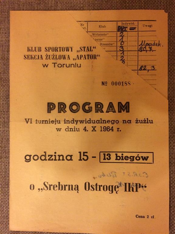 Program żużlowy 1964 Toruń- Srebrna Ostroga