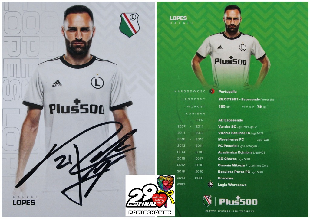 Karta piłkarza z autografem Rafael Lopes Legia