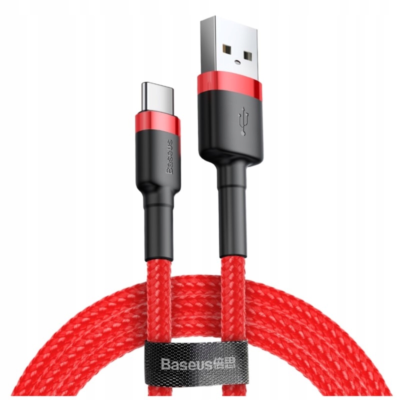 Kabel nylonowy Baseus Cafule USB-C 2A, 200cm : Kolor - czerwony