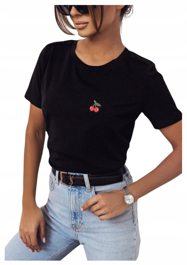 T-shirt damski z wisienką Cocomore czarny L
