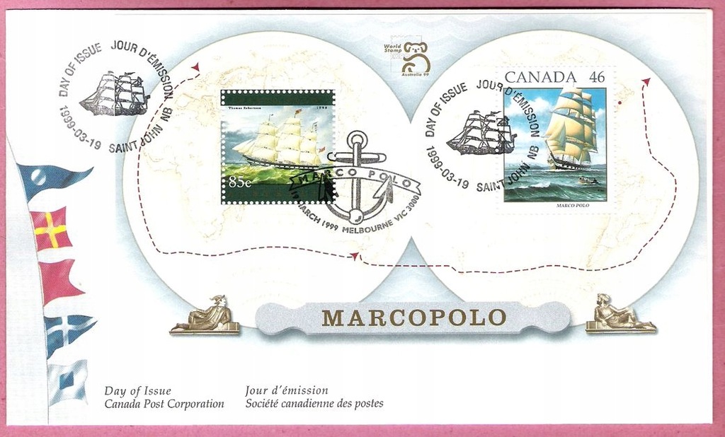 Canada Australia 1999 /wyd.wspólne/, FDC ark. Marco Polo, odkrywcy, podróże