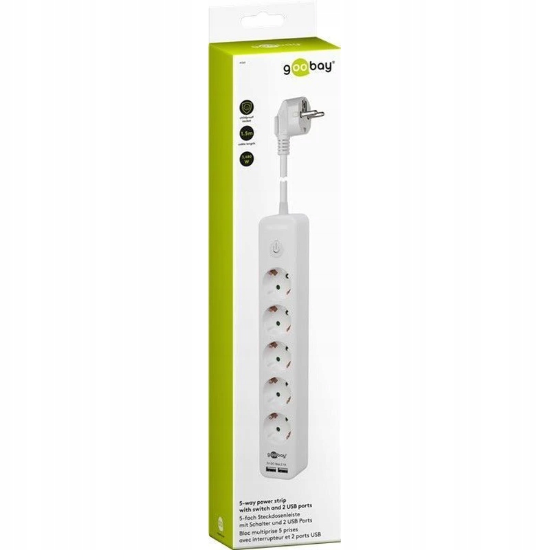 Listwa zasilająca Goobay 5xAC 230V + 2xUSB 5V/2.1A