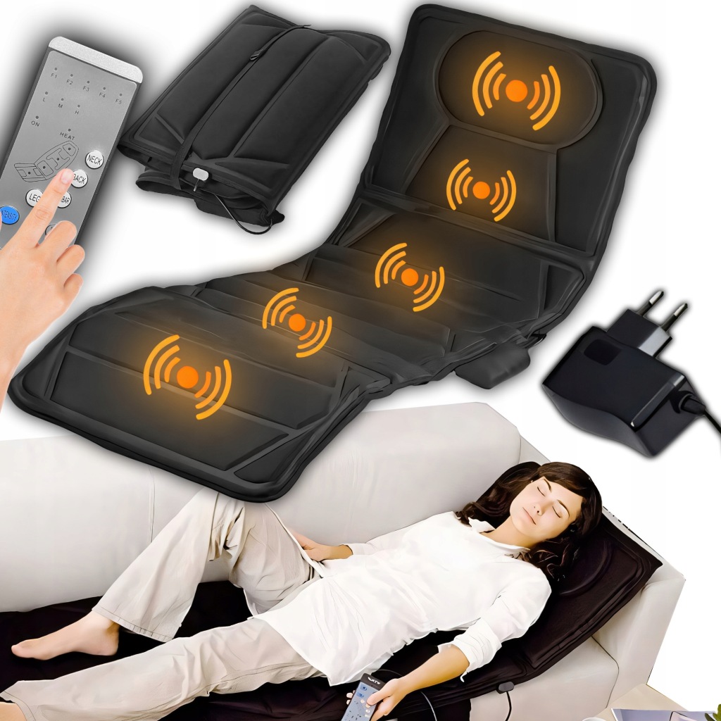 MATA MASUJĄCA WIBRACYJNA MATERAC DO MASAŻU NA ŁÓŻKO FOTEL 12 SILNIKOW PILOT